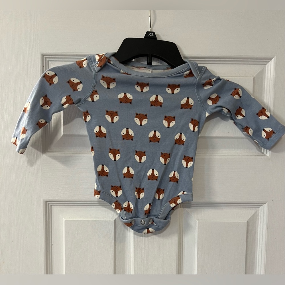 NWOT Hanna Andersson Blue Fox-Print Long Sleeve Baby Bodysuit 6-12 Months
